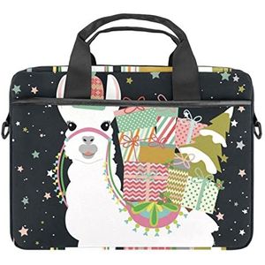 Kerst Eenhoorn Flamingo Dinosaurus Zwaan Alpaca Laptop Schouder Messenger Bag Crossbody Aktetas Messenger Sleeve voor 13 13.3 14.5 Inch Laptop Tablet Beschermen Tote Tas Case, Leuke Alpaca dragen kerstcadeaus, 11x14.5x1.2in /28x36.8x3 cm