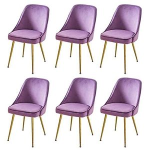 GEIRONV Dining Chair Set van 6, Moderne Ergonomische Rugleuning Flanel Makeup stoel Metalen stoelpoten for Restaurant Cafe Lounge Chair Eetstoelen (Color : Purple)