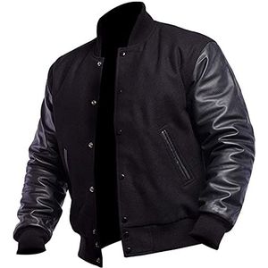 LP-FACON Varsity-jassen voor heren - College Baseball Bomber High School zwart Letterman-jack, Zwart - Wol & Faux, 4XL