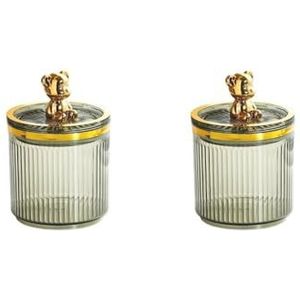 Make-up wattenstaafje bal pad houder met deksel voor badkamer aanrecht desktop groen 9 x 13,5 cm, 2 Set (Groen 9 X 13,5 cm), 9 x 13.5cm, als beschrijving