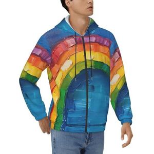 JEJEA Kleine Regenboog Print Heren Casual Hooded Kraag Trekkoord Hoodies Sweatshirts Casual Lange Mouw Shirts Streetwear, Zwart, L