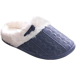 Zyerern JH70 Damespantoffels Pluizige Gevoerde Warme Slippers Dames Antislip Gezellige Huisschoenen voor Binnen en Buiten Slides, JH70, Blauw, 7.5 UK Wide