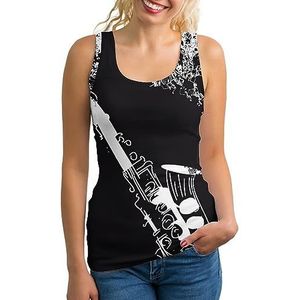 Zwart Wit Saxofoon Mode Tank Top voor Vrouwen Gym Sport T-shirts Mouwloos Slim Yoga Blouse Tee 2XL
