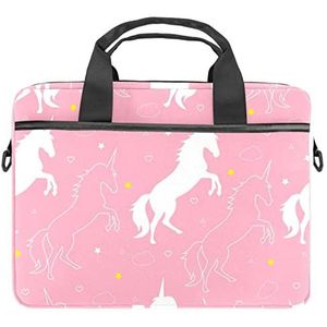 Witte Eenhoorns Sterren Roze Laptop Schouder Messenger Bag Crossbody Aktetas Messenger Sleeve voor 13 13.3 14.5 Inch Laptop Tablet Beschermen Tote Tas Case, Veelkleurig 06, 11x14.5x1.2in /28x36.8x3 cm