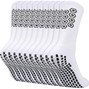 ouhos Voetbalsokken voor heren, 5 paar, grip sportsokken, antislip, wit/zwart, maat 43-46, wit + wit + wit + wit, 43-46 EU