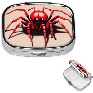 Vierkante Pillenhoes voor Portemonnee of Pocket 2 Compartiment Geneeskunde Pillendoos Draagbare Kleine Pil Organizer Leuke Kleine Rode Spin Pillendoos Reizen Geneeskunde Vitamine Kabeljauw Leverolie