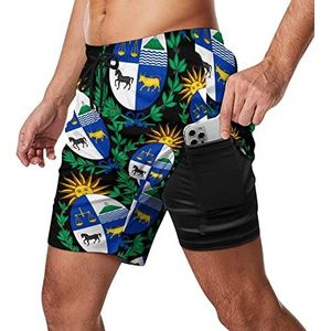 Coat Arms of Uruguay Zwembroek voor heren, sneldrogend, 2-in-1 strandsportshorts met compressieliner en zak