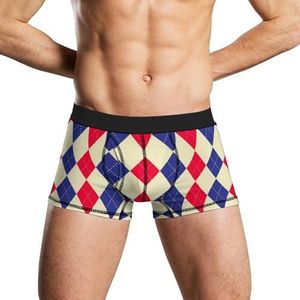 Blauw Rood Argyle Patroon Zacht Heren Ondergoed Comfortabele Ademend Fit Boxer Slips Shorts XL