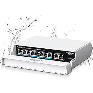 NICGIGA Waterdichte 8-poorts PoE-switch met 8 poorten PoE + @120 W + gigabit uplinkpoort, NICGIGA Outdoor 10 poorten IEEE802.3af/at power over ethernet-schakelaar, onbeheerd met VLAN en 250 m