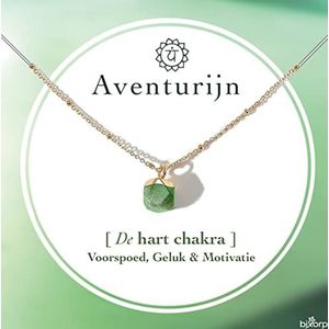 Bixorp Hart Chakra Ketting Aventurijn + 18 Karaat Verguld Goud & Roestvrij Staal - 36cm + 8cm verstelbaar