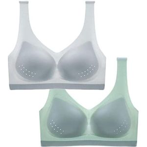2PCS Ultra Dunne Ice Zijde BH, Plus Size Mesh Ademende Naadloze BH Zomer Sport Slaap Bras Cup (Color : Silver+Green, Size : L)