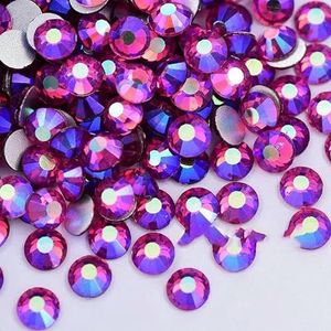 Kleurrijke SS3-SS34 Crystal AB Glitter Strass Glas Non Hotfix Strass steentjes set Flatback Diamond Nail Art Decorations B2540-Fuchsia AB-SS8-1440st