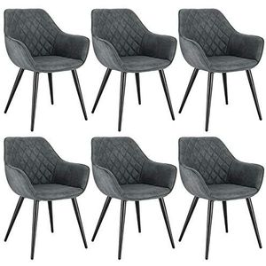 WOLTU BH231gr-6 set van 6 design woonkamer fauteuil, eetkamerstoelen met armleuning wetenschappelijke stof zitting metalen poten, grijs