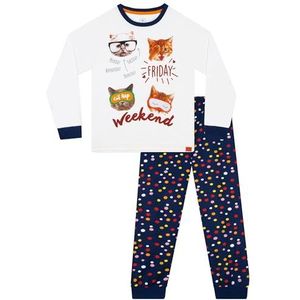 Harry Bear Kattenpyjama | Pyjama Voor Meisjes | Kinderpyjama Met Katten | Pyjamaset Met Lange Mouwen Voor Meisjes | Wit 128