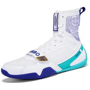 ZHENSI Boksschoenen Heren Dames Vechtsporten Worstelen High Top Fitness Sneaker Zero Drop Lichtgewicht Voor De Sportschool,Blauw,36 EU
