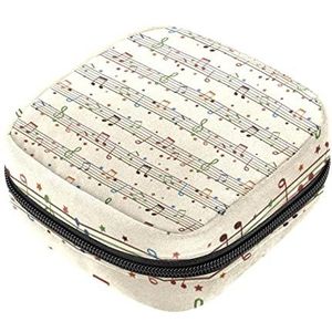Maandverband Opbergtas, Vrouwelijke Product Pouches Draagbare Periode Kit Tas voor Meisjes Vrouwen Dames Achtergrond met Muzieknoten, Meerkleurig, 4.7x6.6x6.6 in/12x17x17 cm