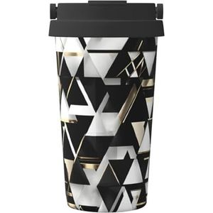 EdWal Mode moderne zwart wit goud driehoek print 500 ml koffiemok, geïsoleerde campingmok met deksel, reisbeker, geweldig voor elke drank