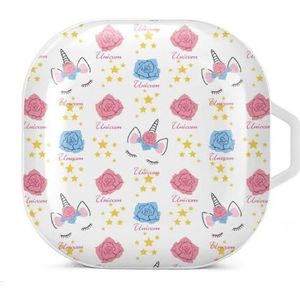 Eenhoorn hoofd met rozen en sterren oordopjes hoesje compatibel met Samsung hard shell beschermhoes wit stijl