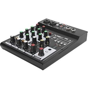 4-kanaals mixer- 4-kanaals BT-mengpaneel Digitale audiomixer, professionele audiomixer Soundboard Console Bureausysteem, ingebouwd reverbeffect(Zwart)