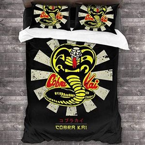 Karate Kid Cobra Kai Retro Japanse 3-delige beddengoedset Dekbedovertrek Decoratieve 3-delige beddengoedset met 2 kussenshams