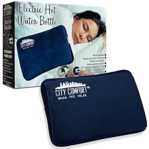 Oplaadbare elektrische warmwaterkruik warmtepad 6 uur warmte temperatuurregeling afneembaar lood gezellige bedwarmer handwarmer zakje geschenken (marineblauw)
