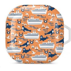 Wild Sea Animals Marine Travel Pattern Oordopjes Hoesje Compatibel met Samsung Hard Shell Beschermhoes Wit-Stijl
