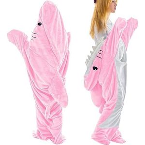 Haai Deken voor Volwassen Kind, Super Zacht Knus Flanel Capuchon Slaapzak, Draagbaar Pyjama Onesie, Cosplay Kostuum, Cadeau voor Liefhebbers van Haaien (Color: Pink, Size: XXL)