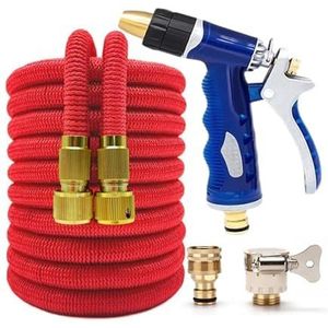 Tuinslang Hogedruk PVC Haspel Tuinslang Dubbele Metalen Connector Uitbreidbare Buizen Tuin Boerderij Irrigatie Wasstraat Uitbreidbare Waterpijp(Red kit,1/2''_50FT-15M)