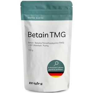 Neotes Premium TMG betaïnepoeder, hoge dosering, gegarandeerd watervrij en hoge biologische beschikbaarheid, 150 g (2 maanden), veganistisch, natuurlijk hart- en leverbescherming, inclusief