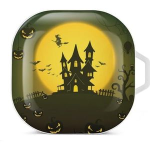 Scary House Halloween oordopjes hoesje compatibel met Samsung hard shell beschermhoes witte stijl