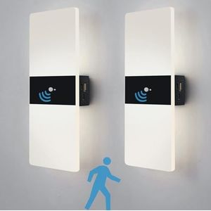 VOMI Oplaadbare Wandlamp voor Binnen met Bewegingsmelder, 2 Stuks LED Wandlampen op Batterijen Magnetische Lamp Batterij Wandverlichting voor Hal Trap Balkon Keuken Hotel, 6000K