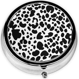 Zwart en wit luipaardprint ronde pillendoos 3 compartimenten draagbare mini pillendoosje metalen pillenorganisator pillencontainer voor zak portemonnee kantoor reizen