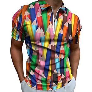 Gekleurde pennen Heren Poloshirt met Rits T-shirts Casual Korte Mouw Golf Top Classic Fit Tennis Tee