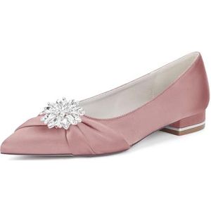 KYEGLO Satijnen Bruidsmeisjesschoenen Met Spitse Neus Voor Dames - Gesloten Platte Schoenen Met Strass Voor Feestjes, Bruiloften En Cadeaus Voor Dames,Roze,36 EU