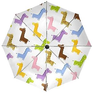 Schattige cartoon regenboog paard paraplu automatisch opvouwbaar automatisch open gesloten paraplu's winddicht UV-bescherming voor mannen vrouwen kinderen
