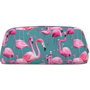 Een Flock van Flamingo's Lichtgewicht Draagbare Leer met Rits Pen Case 20.5x5.5x8cm voor Kantoor Reizen Make-up Opbergtas, Zilver, Eén maat, Munt Pouch
