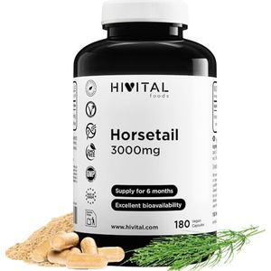 Heermoes 3000 mg. 180 veganistische capsules voor 6 maanden behandeling. Veldpaardenstaart. Geconcentreerd natuurlijk extract van Equisetum Arvense dat werkt als een natuurlijk diureticum. HIVITAL