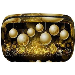 Kerstballen op Glittery Gouden Achtergrond Reizen Gepersonaliseerde Make-up Tas Cosmetische Tas Toilettas voor vrouwen en meisjes, Meerkleurig, 17.5x7x10.5cm/6.9x4.1x2.8in