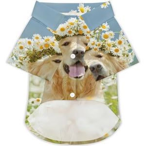 Golden Retriever Hond Mooie Krans Hond Hawaiiaanse Shirts Gedrukt T-shirt Strand Shirt Huisdier Kleding Outfit Tops M