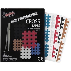 ALPIDEX Cross Tape Rasterpleisters Inklusief Pinzette Verschillende Maten Hoeveelheden Roosterpleister, Kleur:Veelkleurig, Aantal stuks:170 stuks - maat A.B en C