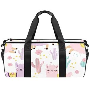 Alpacas lamas paars roze cactus cartoon reistas sport bagage met rugzak draagtas gymtas voor mannen en vrouwen, Alpacas Llamas Paars Roze Cactus Cartoon, 45 x 23 x 23 cm / 17.7 x 9 x 9 inch