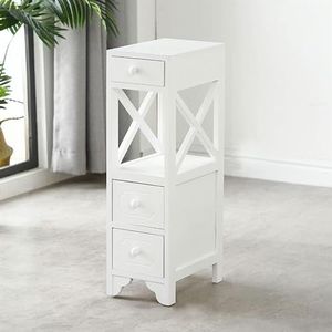 Wit nachtkastje met ultradunne naad, massief houten opbergkast met 3/4 opbergladen en open rek, mini-nachtkastje van 20/25 cm (Color : White, Size : 25 * 30 * 69.5cm)