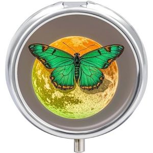 Zon en Maan Groene Mot Pillendoos Pil Case Pil Organizer Geneeskunde Pil Organizer Wekelijkse Pil Organizer Pil Houder Kleine Pil Case Pil Containers Pil Houder voor Portemonnee