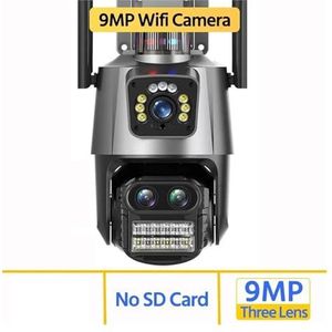 Bewakingscamera, 4K 9MP IP Camera Outdoor 8X Zoom HD Drie Lens Dual Screen PTZ Camera Auto Tracking Video surveillance CCTV Cam P2P(9MP WIFI 4K No Card)