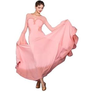 Standaard Ballroom Dansjurken voor Dames Professionele Wals Flamenco Danskleding Tango Wedstrijd kostuums met Ruches Moderne Dans kleding Zacht Glad,Roze,L