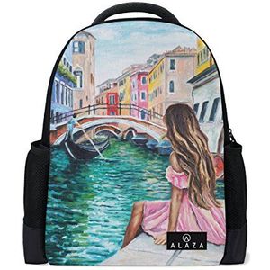 Mijn dagelijkse Italië Venetië Lady olieverfschilderij rugzak 14 inch Laptop Daypack Bookbag voor Travel College School