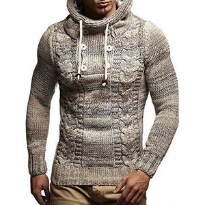 Leif Nelson Herentrui met capuchon, slim fit, hoodie, pullover met capuchon, lange mouwen, gebreide trui, sweatshirt, winterpullover 20227N, beige, XL