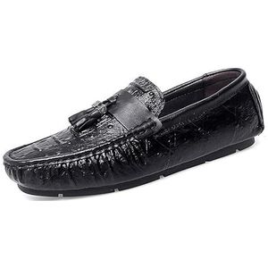 Heren Loafers Schoen Ronde Neus Krokodilprint Met Kwastje Rijden Loafers Flexibele Platte Hak Antislip Party Walking Slip-on (Color : Black, Size : 41 EU)