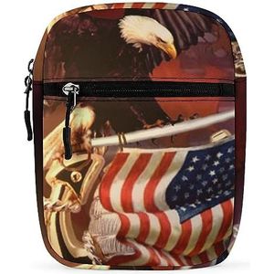 Amerikaanse Vlag Fly Eagle Militaire Mini Crossbody Tas Unisex Anti-Diefstal Side Schoudertassen Reizen Kleine Messenger Bag