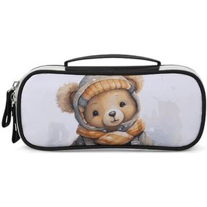 DWTJKMS Leuke Beer Lederen Make-uptas Draagbare Kleine Cosmetische Organizer Waterdichte Toilettassen Borstels Potloden En Reizen Make Up Accessoires